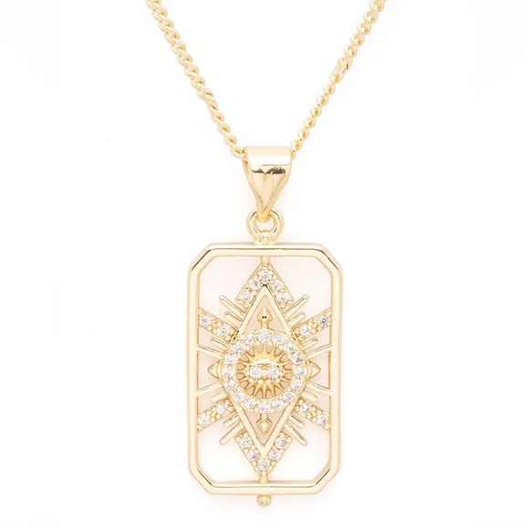 14K Gold Plated Cubic Zirconia Heart Pendant Statement Necklace - Picture 1 of 2
